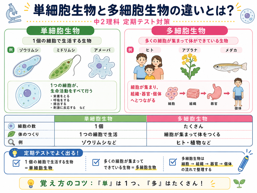 単細胞生物と多細胞生物の違いまとめの画像