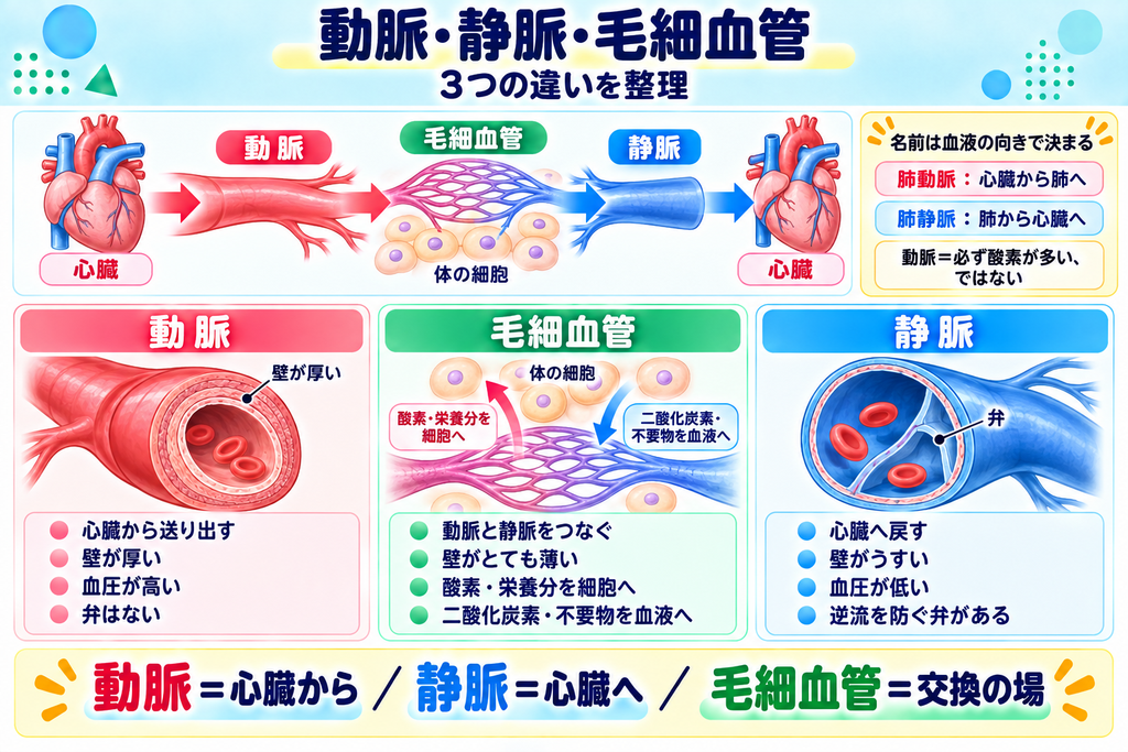 動脈・静脈・毛細血管の違い