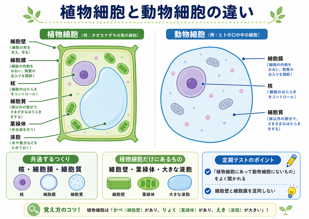 植物細胞と動物細胞の違いの画像