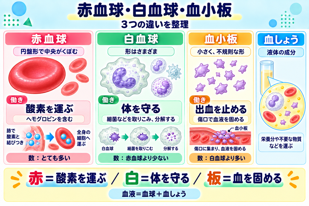 赤血球・白血球・血小板の比較
