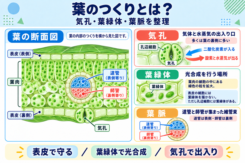 【ブログ挿入画像】葉の断面と各部分の役割