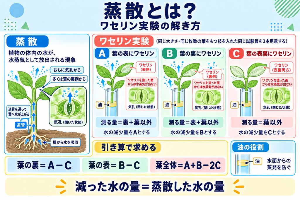 蒸散とワセリン実験の解き方